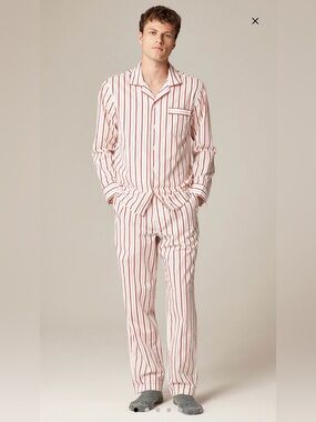 MENS Medium J. Crew Red and White Striped Cotton Pajama Set